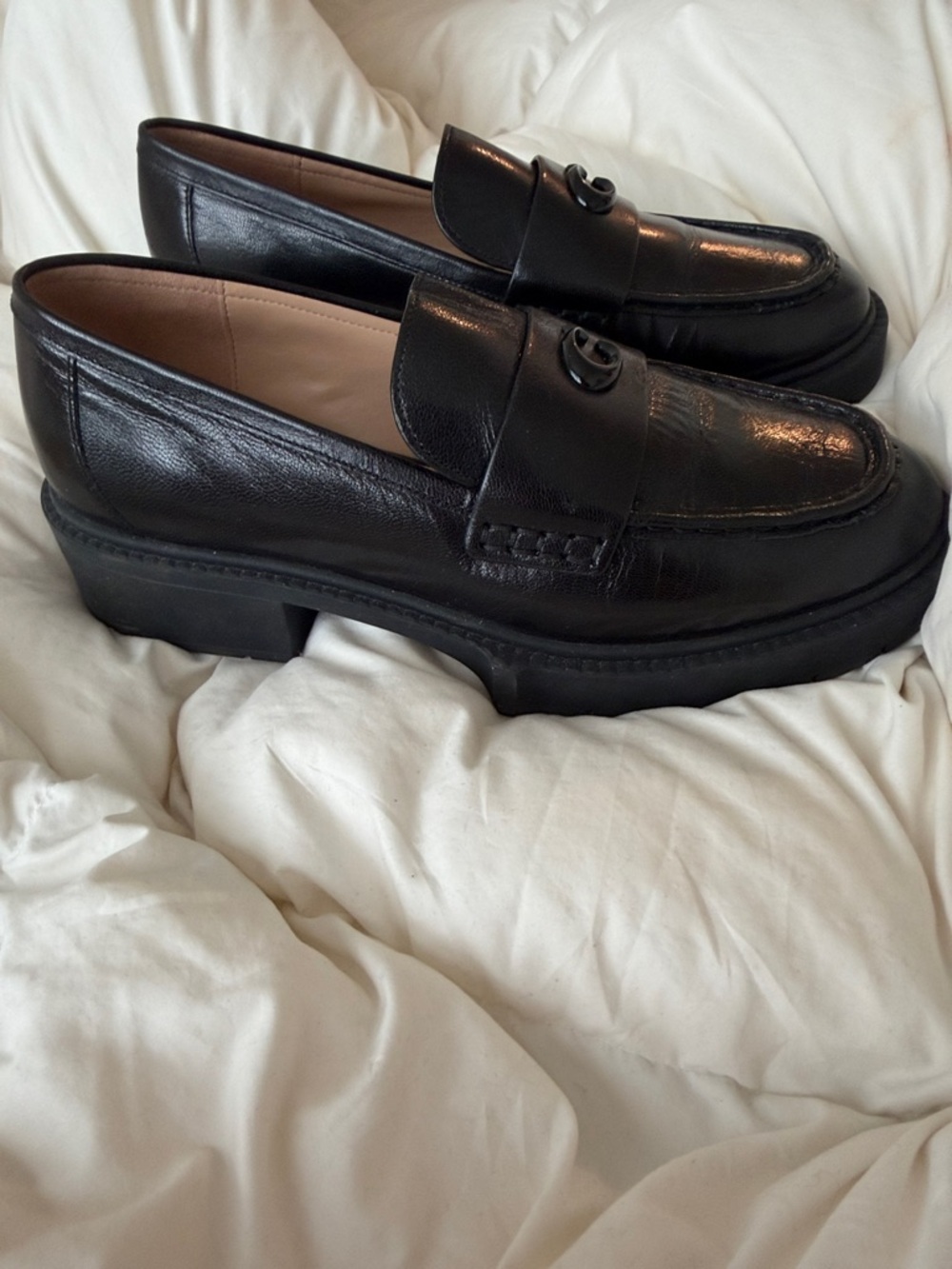 Coach Black Leah Leather Chunky Logo Platform - Picture 2 of 7